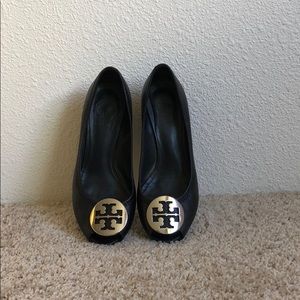 Authentic Black peep toe Tory Burch wedges